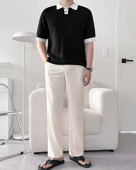 Colorful Knit Polo Shirt Casual Trendy Style
