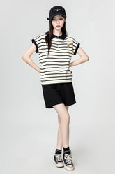 Colorful Striped Cartoon Embroidered Polo Shirt
