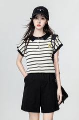 Colorful Striped Cartoon Embroidered Polo Shirt