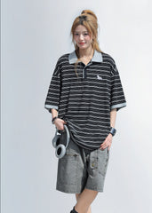 Contrast Stripe Lapel Polo Shirt