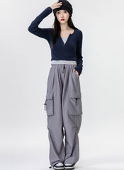 Contrast V Neck Layered Look Slim Fit Long Sleeve Top
