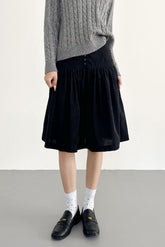 Corduroy A Line Midi Skirt Black Vintage Style