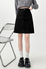 Corduroy High Waist A Line Midi Skirt