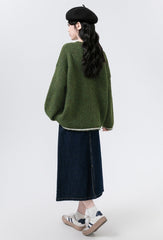 Cozy Green Knit Pullover Sweater