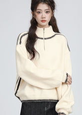 Cozy High Neck Half Zip Knit Sweater Pullover