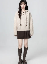Cozy Hooded Cable Knit Pullover Sweater