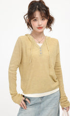 Yellow Casual Autumn Shirt Hoodie