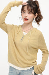 Yellow Casual Autumn Shirt Hoodie