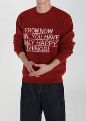 Cozy Knit Pullover Sweater Casual Letter Design