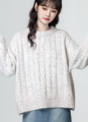 Cozy Knit Pullover Sweater Soft Colorful Dots