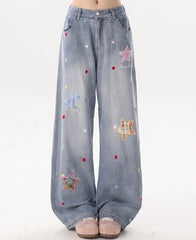 Cozy Star Patch Loose Fit Denim Pants