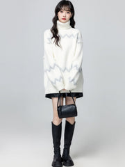 Cream Fair Isle Turtleneck Knit Sweater Top