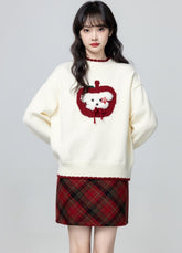 Cream Half Turtleneck Winter Knit Sweater Top