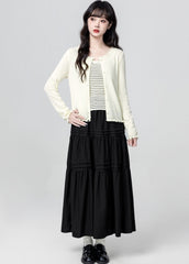 Cream Ruffle Trim Cardigan And Striped Cami Set