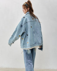 Cute Cat Dog Embroidered Denim Jacket