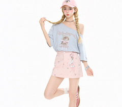 Cute Cat Off Shoulder Crop Tee