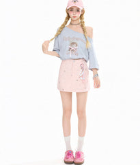 Cute Cat Off Shoulder Crop Tee