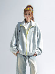 Cute Colorblock Dachshund Embroidered Stand Collar Sweatshirt Jacket