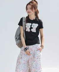Cute Fluffy Puppy Embroidered Slim Fit T Shirt
