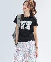 Cute Fluffy Puppy Embroidered Slim Fit T Shirt
