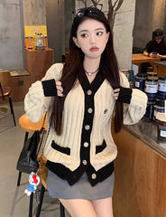 Beige Knitted Front Pocket Cardigan