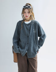 Dachshund Embroidered Knit Cardigan Sweater