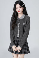 Dark Gray Knit Cardigan Layered Sweater Top