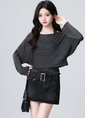 Dark Gray Striped Knit Vest And Cardigan Set