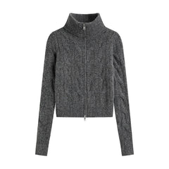 Dark Grey Zip-Up Knit Cardigan
