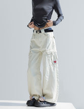 Deconstructed Curved Workwear Wide Leg Pants