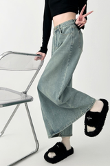 Denim Midi A Line Skirt With Front Slit