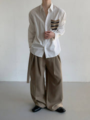Designer Pocket Striped Relaxed Long Sleeve Shirt