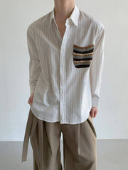 Designer Pocket Striped Relaxed Long Sleeve Shirt