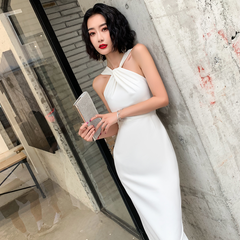 White Halter Evening Dress