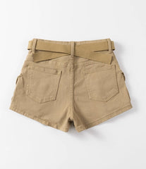 Brown Multi-Pocket Buckled Shorts