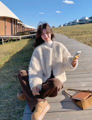 Eco Friendly Faux Fur Cozy Slim Fit Jacket Ivory