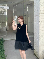 Elegant Black Mandarin Collar A Line Dress