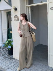 Elegant Blazer Vest Wide Leg Pants Set