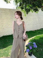 Elegant Blazer Vest Wide Leg Pants Set
