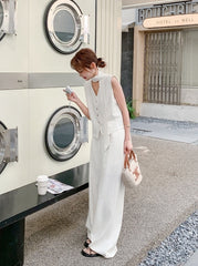 Elegant Cream Vest And Wide Leg Pants Set