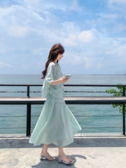 Elegant Drawstring Shirt And Skirt Set