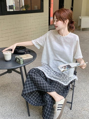 Elegant French Lace Top And Wide Leg Pants Set