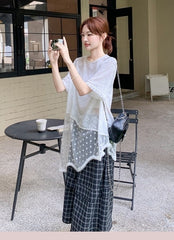 Elegant French Lace Top And Wide Leg Pants Set