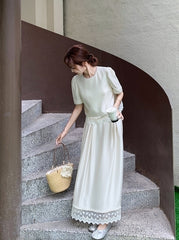 Elegant Lace Patchwork Top And Skirt Set
