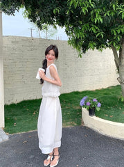Elegant Lace Vest And Skirt Fashion Set