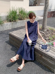 Elegant Navy Layered Casual Design Maxi Dress