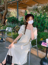 Elegant Puff Sleeve High Waist Long Dress