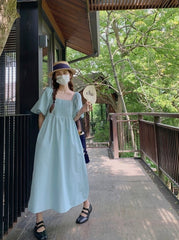 Elegant Puff Sleeve High Waist Long Dress