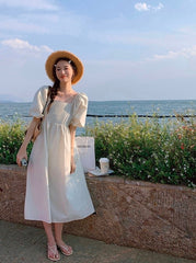 Elegant Puff Sleeve High Waist Long Dress