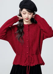 Elegant Red Knit Sweater Cropped Top